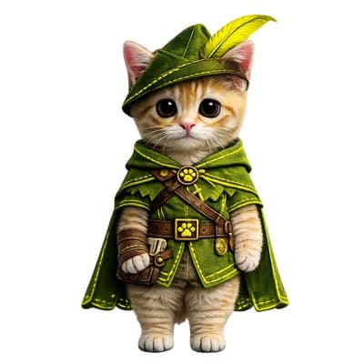 CashKit kitten dressed as an adventurer